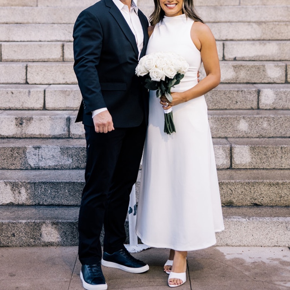 Simple White High-Neck Midi Dress